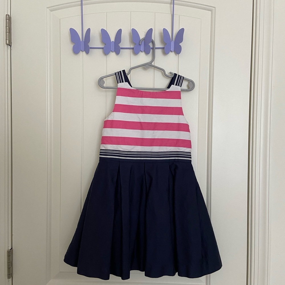 EUC | Isaac Mizrahi girl’s nautical striped bow layered skirt dress size 5